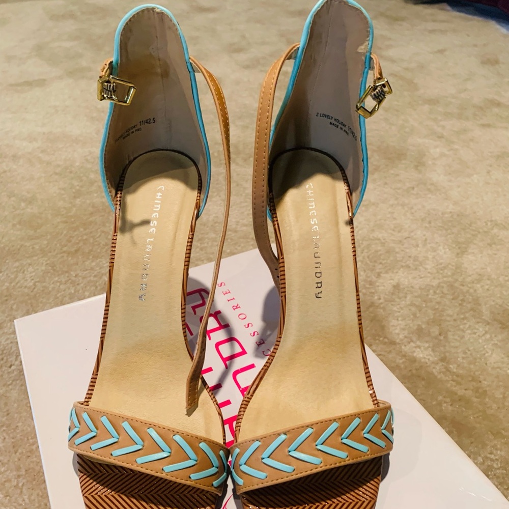 Multi-colored open-toe high heels!